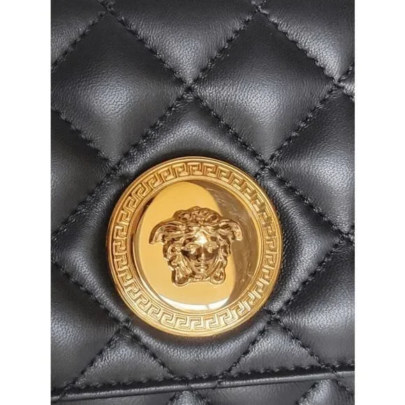 VERSACE Black Quilted Calfskin Leather Medusa Crossbody Bag $2200 NEW WITH TAGS - Picture 11 of 16
